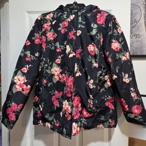 Floral Puffer Jacket - Black and Pink